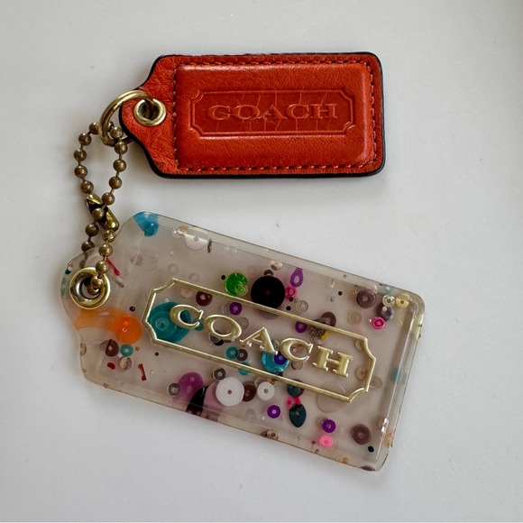 Coach Accessories - Coach Poppy XL Confetti Lucite & Orange Leather Hangtag Set